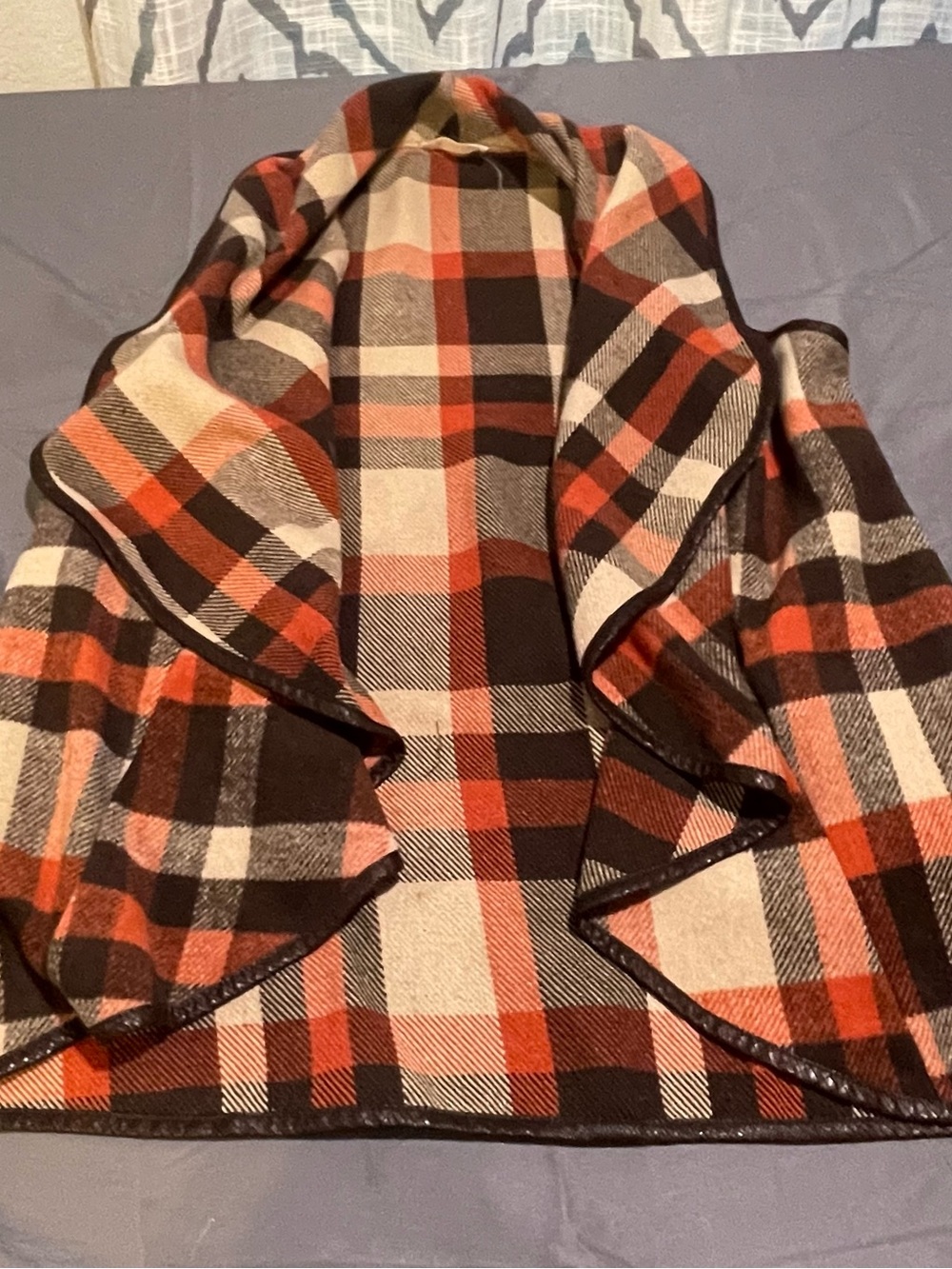 Altar'd State Rust, Black & Cream Plaid Open Front Cape
